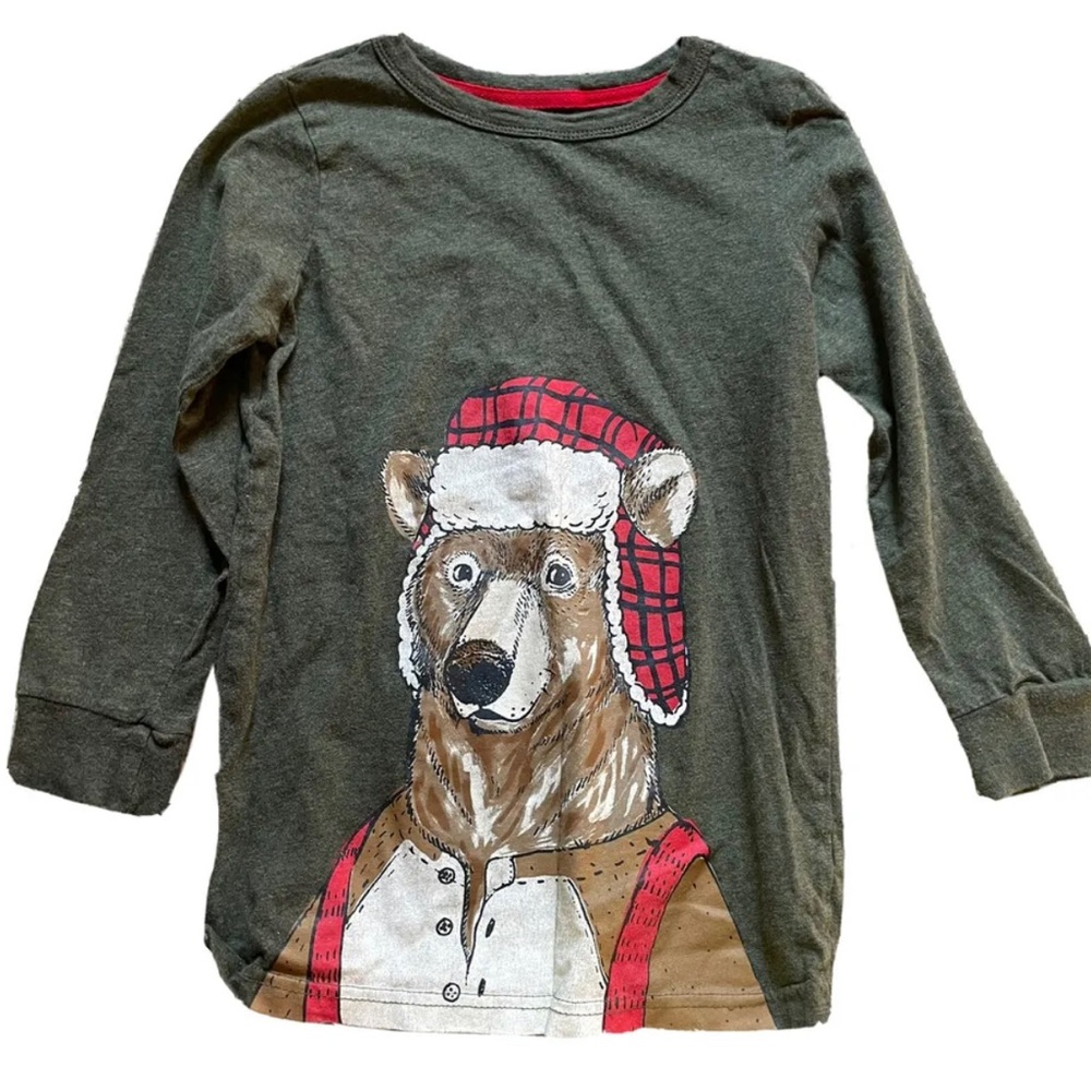 Size 7 - Boy's CARTER'S Christmas Winter Animal Pajama Top Bear In Hat